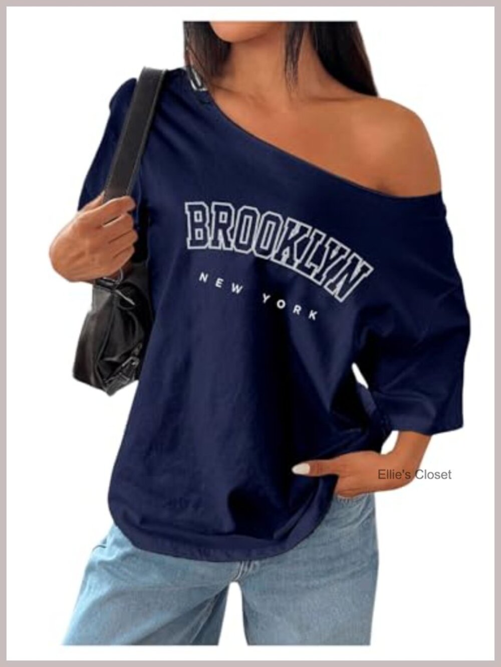 Oversized Off Shoulder Graphic Vintage Tee Women's Letter Print Summer Top